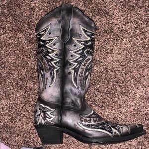 Worn once black leather designer cowboy boots
